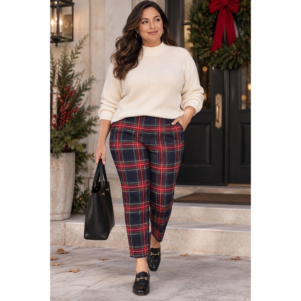 Talbots Hampshire Tartan Plaid Ankle Pants 18WP Wool Blend Petite Plus Holiday